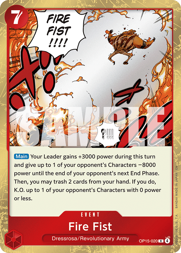 Fire Fist OP15-020, the R printing from OP-15 of the One Piece Card Game