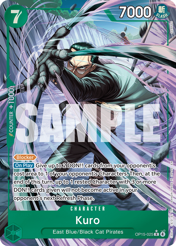 Kuro OP15-025, the R printing from OP-15 of the One Piece Card Game