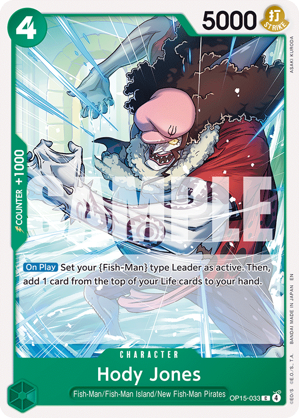 Hody Jones OP15-033, the C printing from OP-15 of the One Piece Card Game