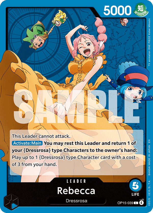 Rebecca OP15-039, the L printing from OP-15 of the One Piece Card Game