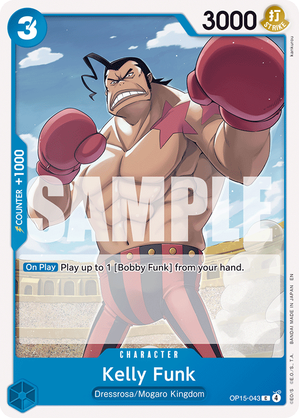 Kelly Funk OP15-043, the C printing from OP-15 of the One Piece Card Game