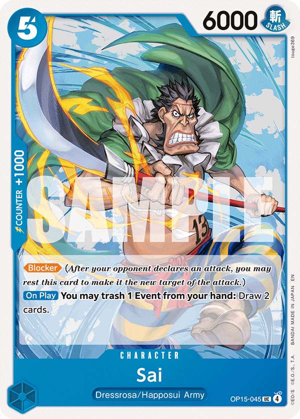 Sai OP15-045, the UC printing from OP-15 of the One Piece Card Game