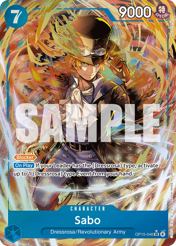 Sabo OP15-046, the SR printing from OP-15 of the One Piece Card Game