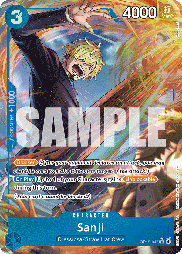 Sanji (OP15-047) OP15-047, the R printing from OP-15 of the One Piece Card Game