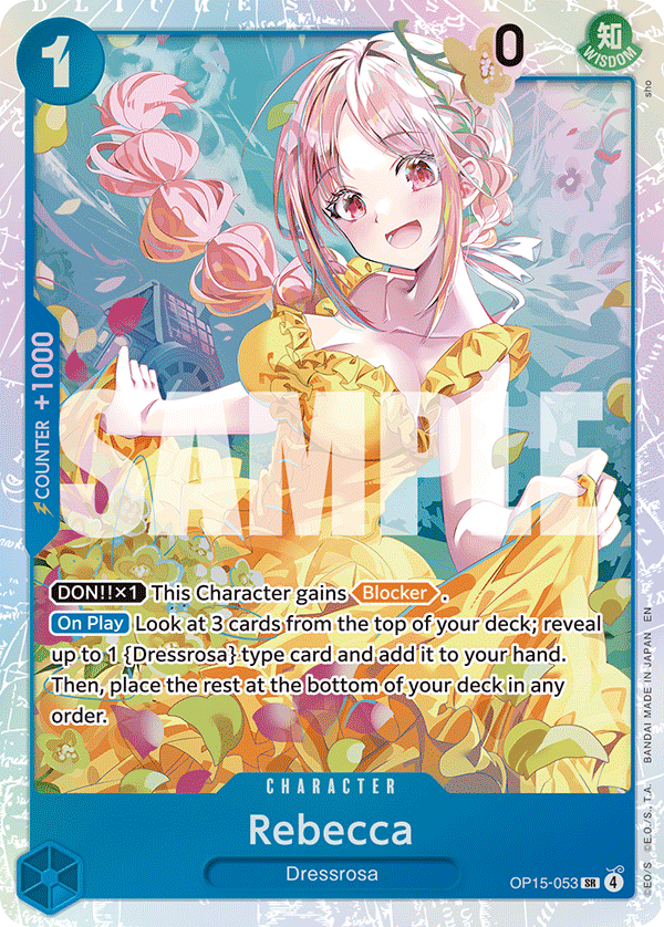 Rebecca OP15-053, the SR printing from OP-15 of the One Piece Card Game