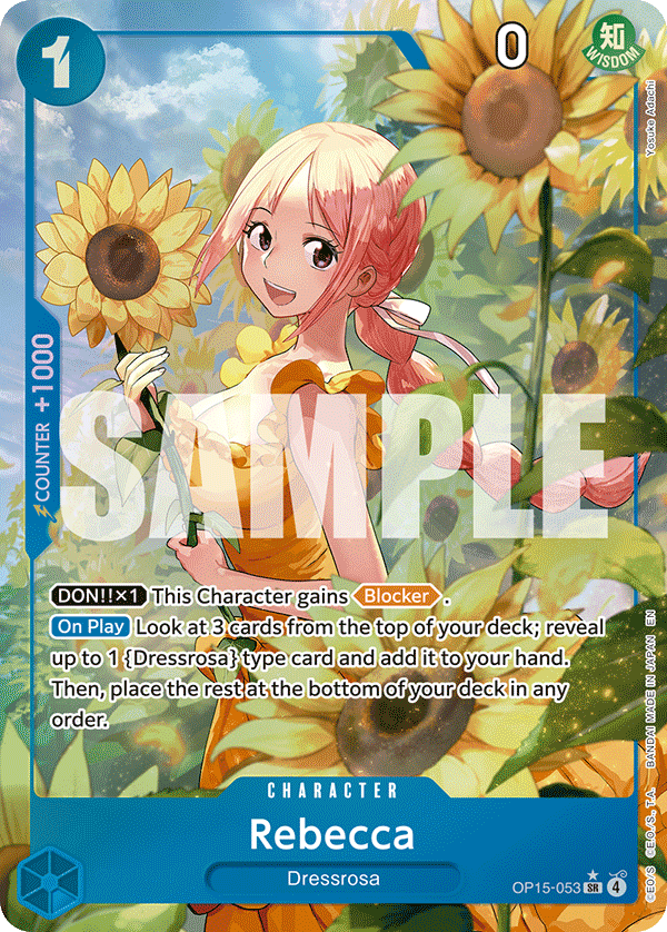 Rebecca (OP15-053) OP15-053, the SR printing from OP-15 of the One Piece Card Game