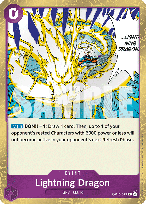 Lightning Dragon OP15-077, the R printing from OP-15 of the One Piece Card Game