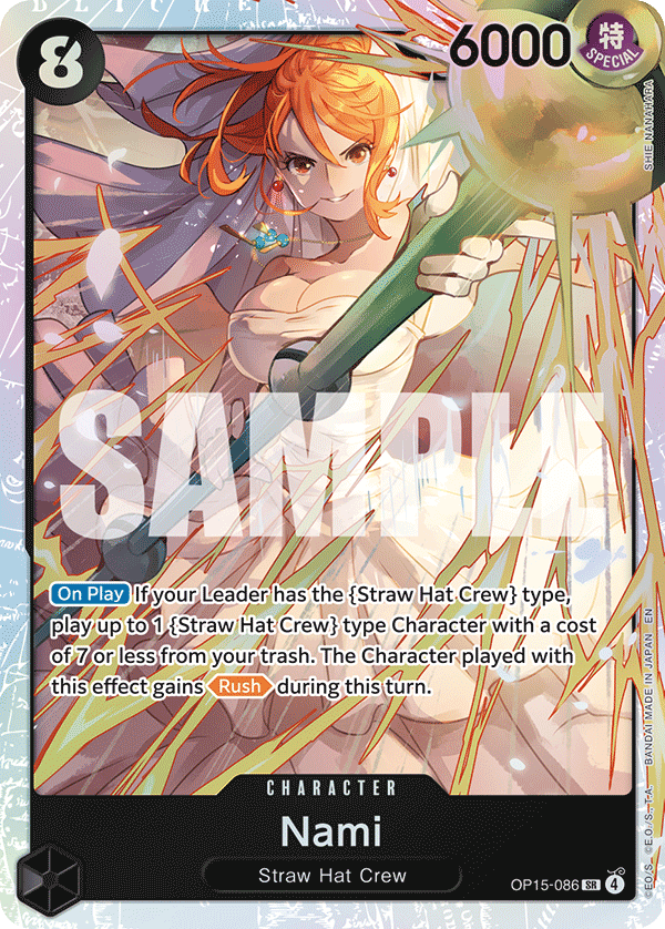 Nami OP15-086, the SR printing from OP-15 of the One Piece Card Game