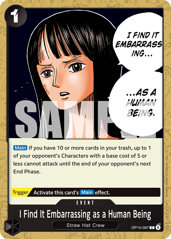 I Find It Embarrassing as a Human Being OP15-097, the C printing from OP-15 of the One Piece Card Game