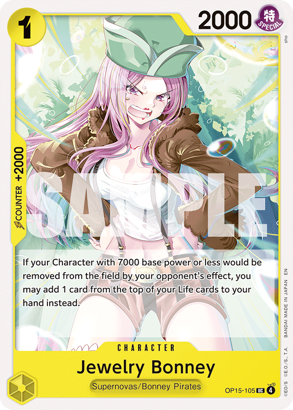 Jewelry Bonney OP15-105, the UC printing from OP-15 of the One Piece Card Game
