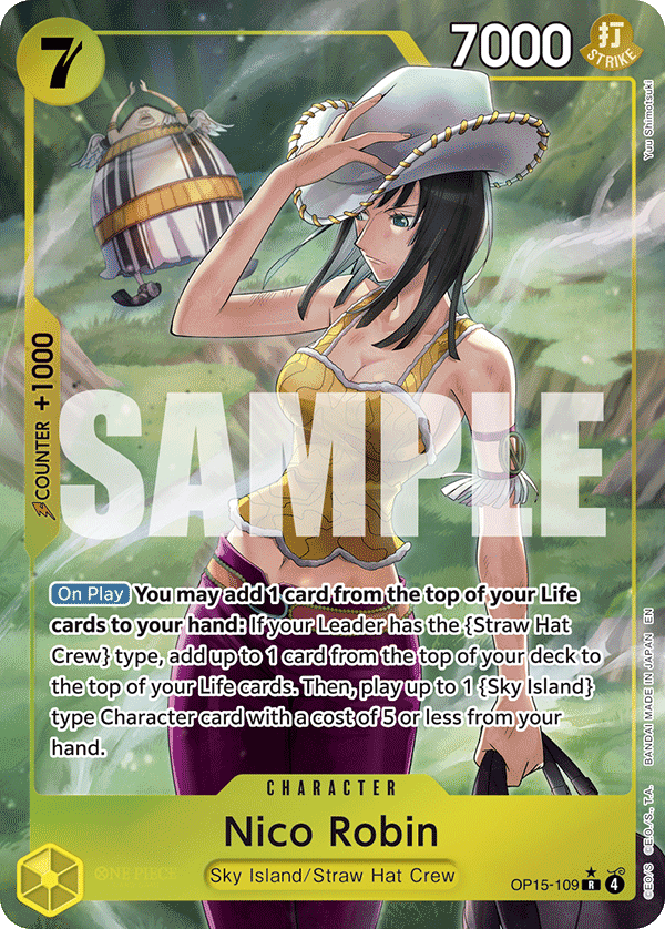 Nico Robin (OP15-109) OP15-109, the R printing from OP-15 of the One Piece Card Game