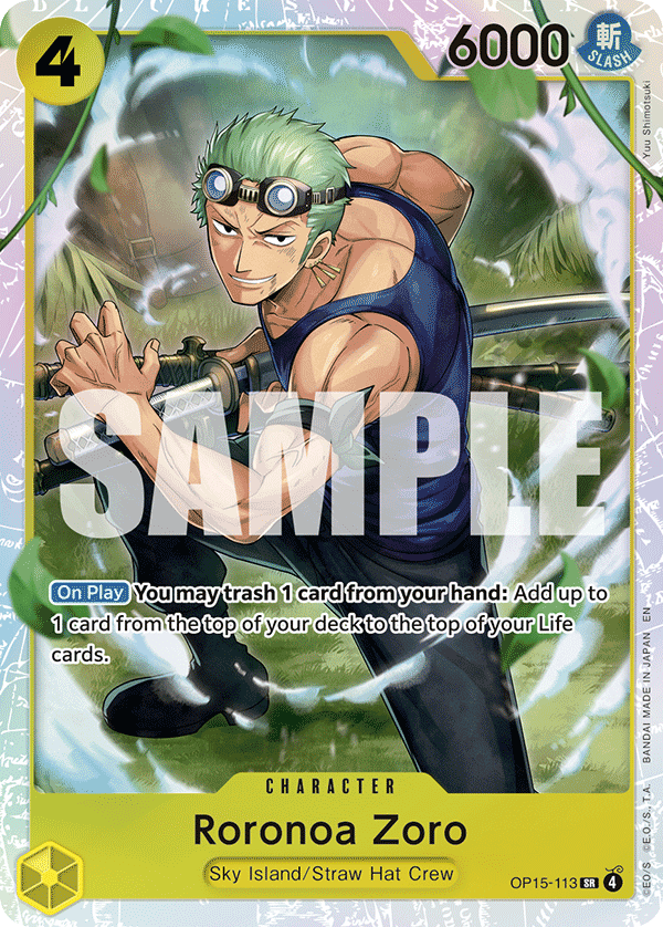 Roronoa Zoro OP15-113, the SR printing from OP-15 of the One Piece Card Game