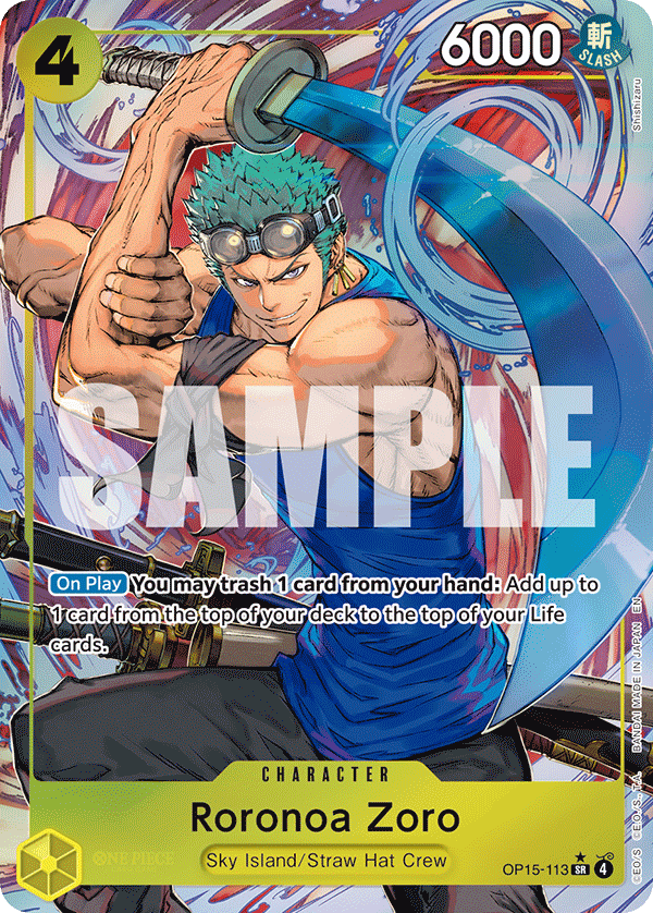 Roronoa Zoro (OP15-113) OP15-113, the SR printing from OP-15 of the One Piece Card Game