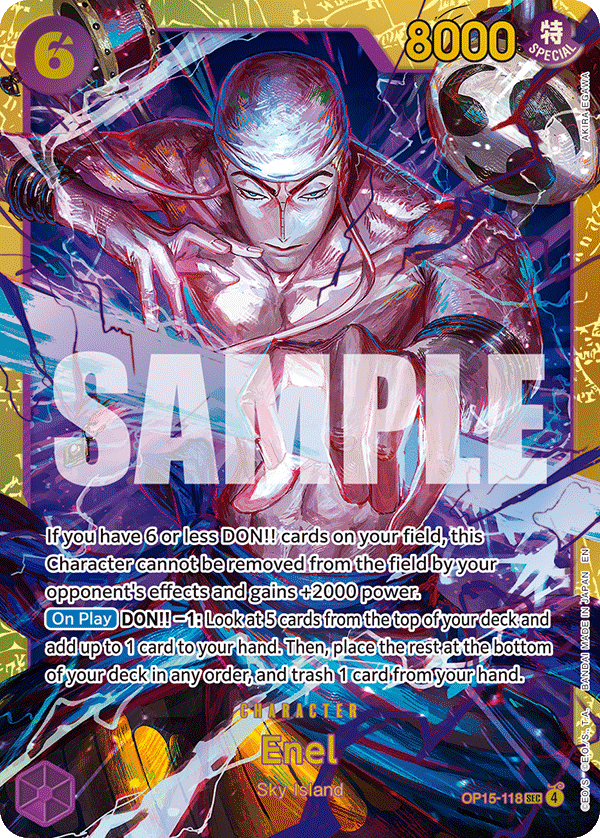 Enel OP15-118, the SEC printing from OP-15 of the One Piece Card Game