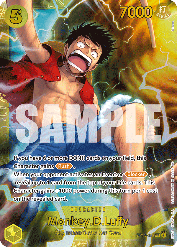 Monkey D. Luffy OP15-119, the SEC printing from OP-15 of the One Piece Card Game