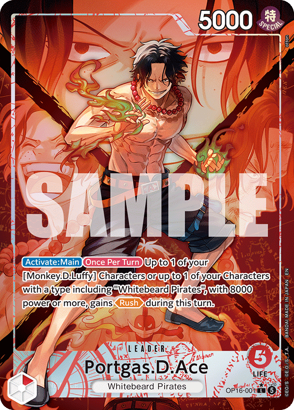 Portgas.D.Ace (001) OP16-001, the L printing from OP-16 of the One Piece Card Game