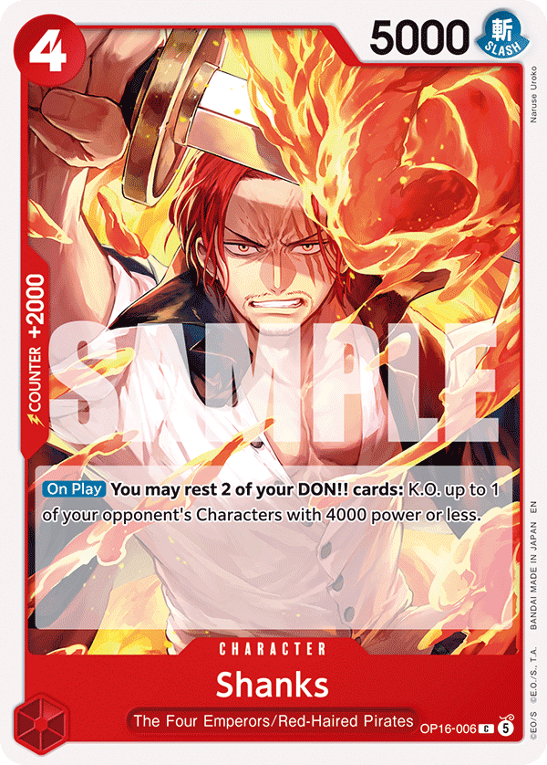 Shanks OP16-006, the C printing from OP-16 of the One Piece Card Game