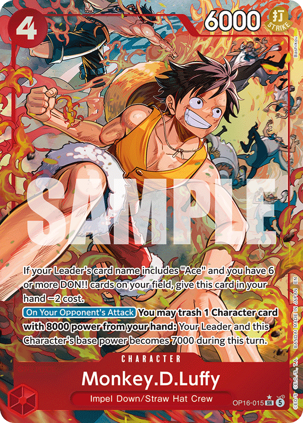 Monkey.D.Luffy OP16-015, the SR printing from OP-16 of the One Piece Card Game