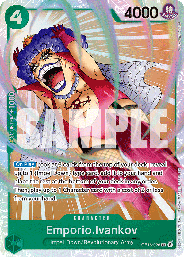 Emporio.Ivankov (026) OP16-026, the SR printing from OP-16 of the One Piece Card Game