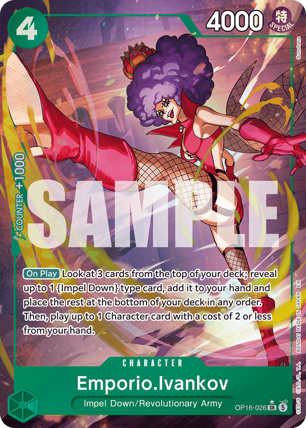 Emporio.Ivankov (026) OP16-026, the SR printing from OP-16 of the One Piece Card Game