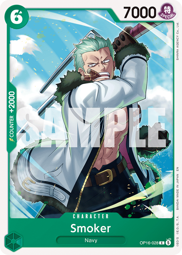 Smoker OP16-028, the C printing from OP-16 of the One Piece Card Game