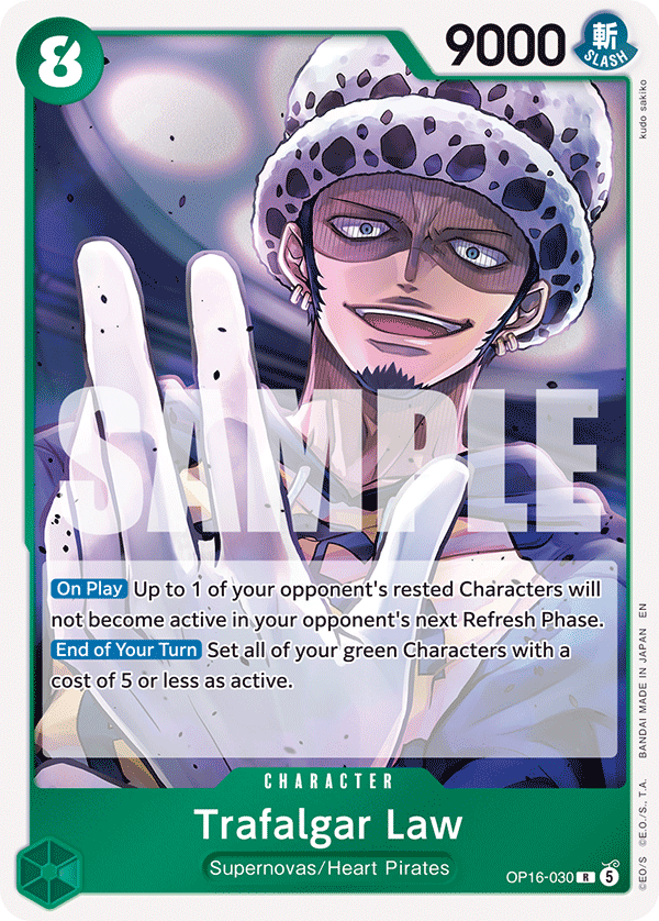 Trafalgar Law (030) OP16-030, the R printing from OP-16 of the One Piece Card Game