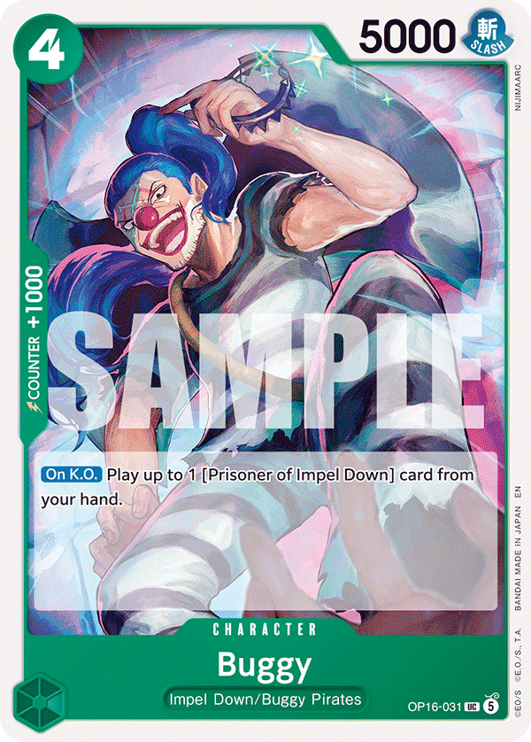 Buggy (031) OP16-031, the UC printing from OP-16 of the One Piece Card Game