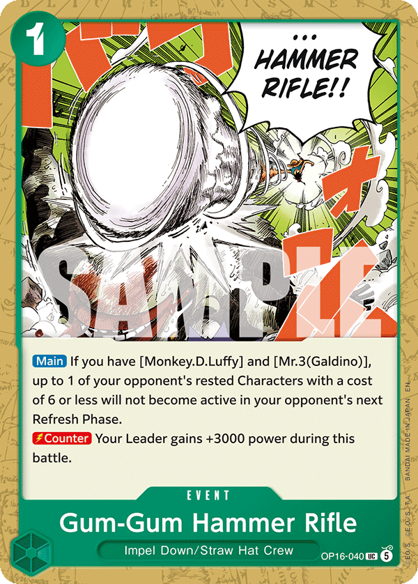 Gum-Gum Hammer Rifle OP16-040, the UC printing from OP-16 of the One Piece Card Game