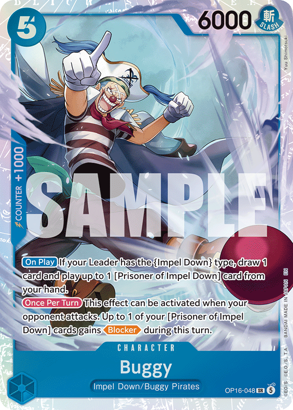 Buggy (048) OP16-048, the SR printing from OP-16 of the One Piece Card Game