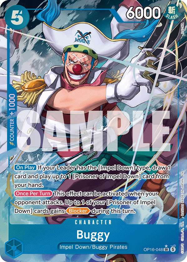 Buggy (048) OP16-048, the SR printing from OP-16 of the One Piece Card Game