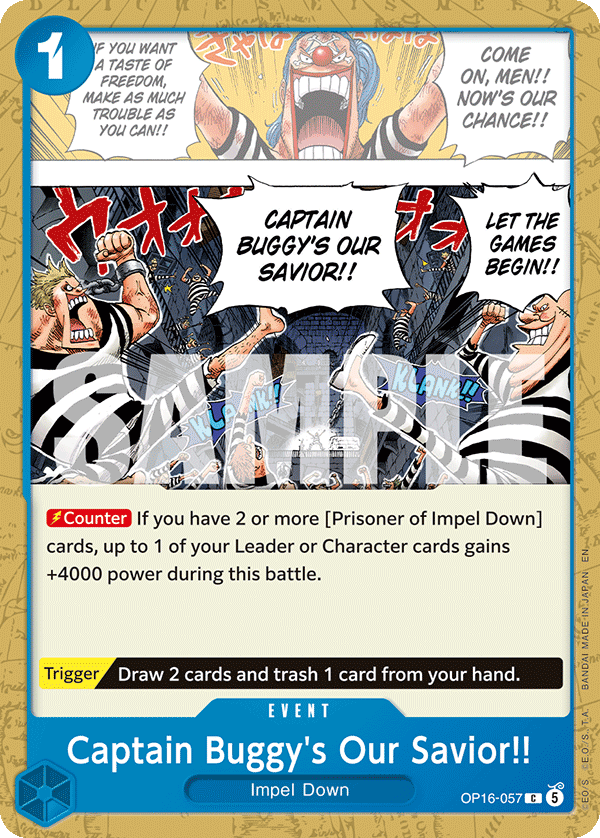 Captain Buggy's Our Savior!! OP16-057, the C printing from OP-16 of the One Piece Card Game