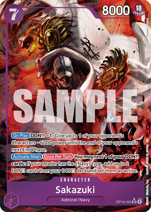 Sakazuki OP16-065, the SR printing from OP-16 of the One Piece Card Game