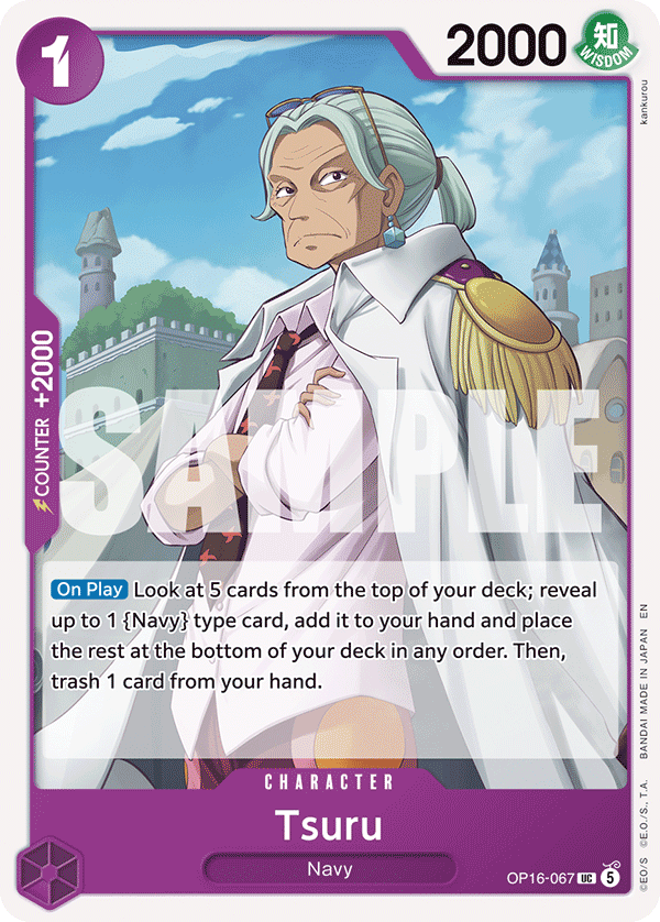 Tsuru OP16-067, the UC printing from OP-16 of the One Piece Card Game