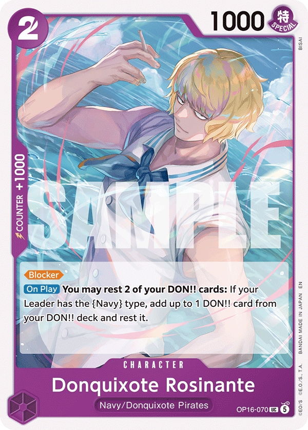 Donquixote Rosinante OP16-070, the UC printing from OP-16 of the One Piece Card Game