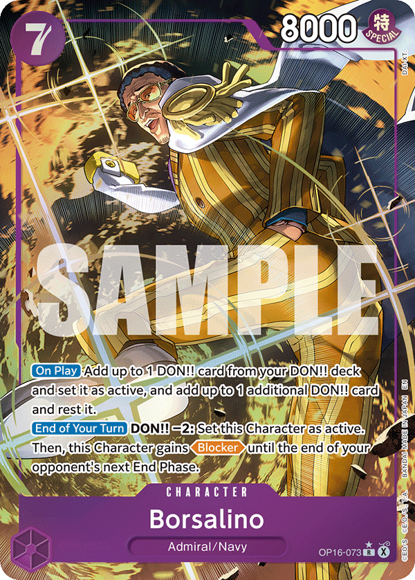 Borsalino OP16-073, the R printing from OP-16 of the One Piece Card Game