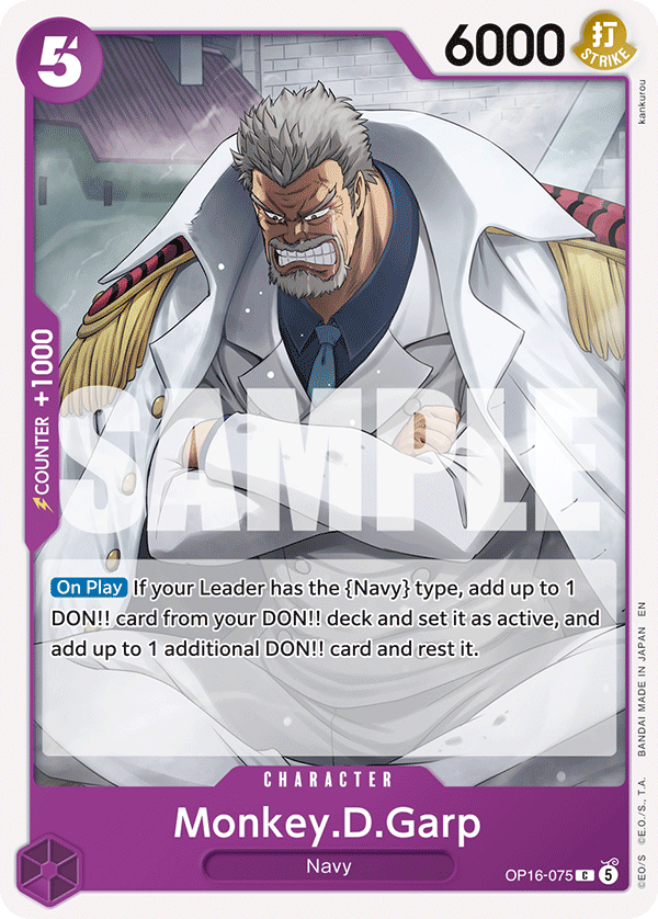 Monkey.D.Garp OP16-075, the C printing from OP-16 of the One Piece Card Game