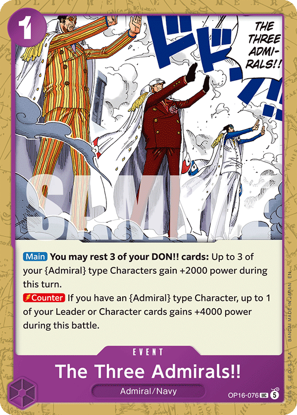The Three Admirals!! OP16-076, the UC printing from OP-16 of the One Piece Card Game