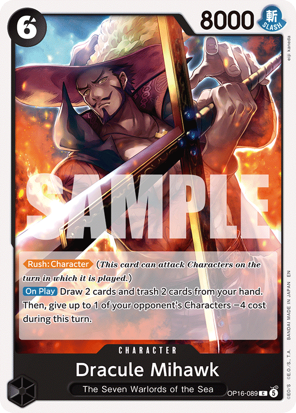 Dracule Mihawk OP16-089, the C printing from OP-16 of the One Piece Card Game