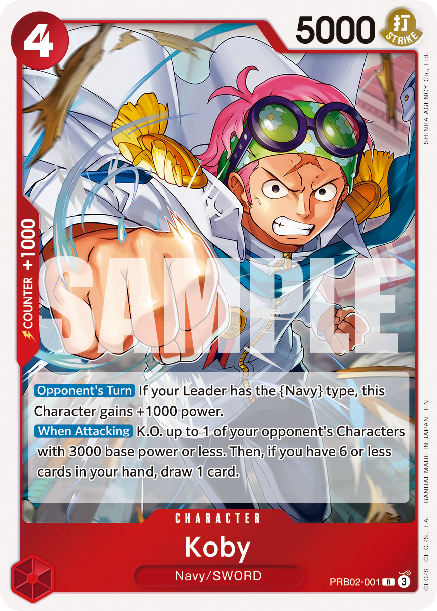 Koby PRB02-001, the R printing from PRB-02 of the One Piece Card Game