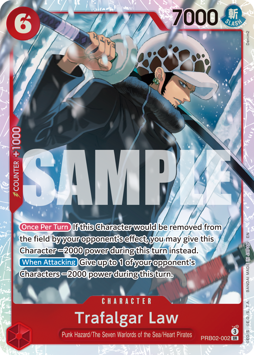 Trafalgar Law - PRB02-002 PRB02-002, the SR printing from PRB-02 of the One Piece Card Game