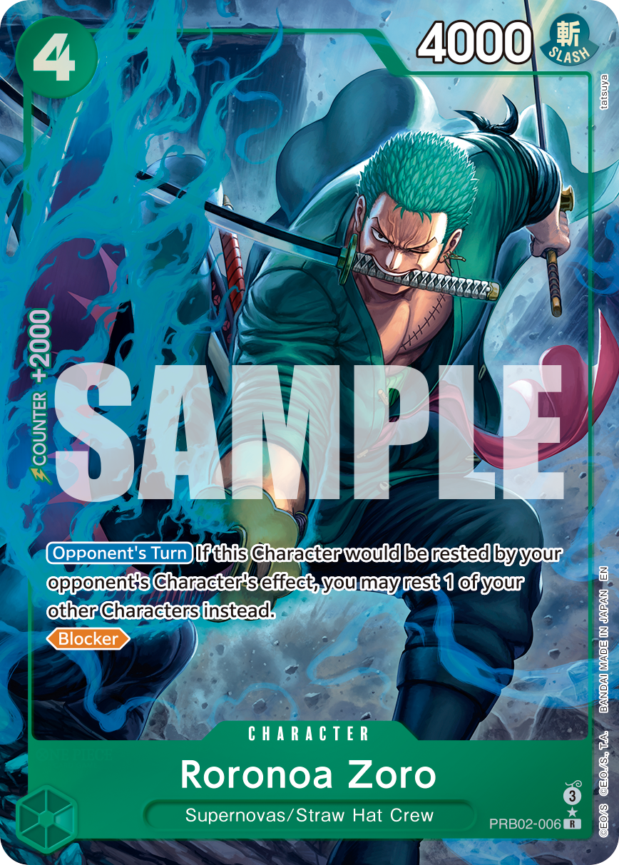 Roronoa Zoro - PRB02-006 PRB02-006, the R printing from PRB-02 of the One Piece Card Game