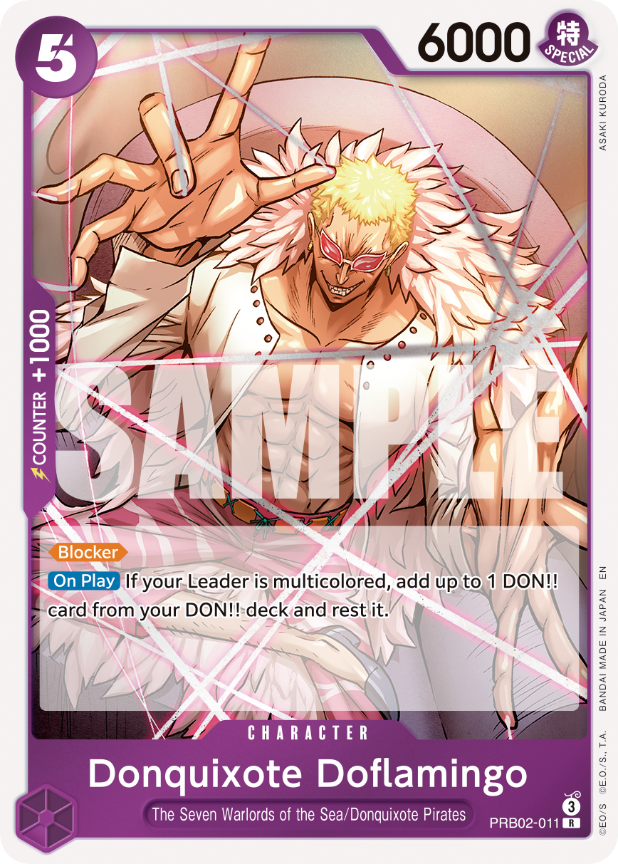 Donquixote Doflamingo PRB02-011, the R printing from PRB-02 of the One Piece Card Game