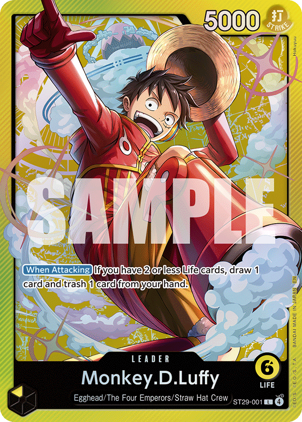 Monkey D. Luffy ST29-001, the L printing from ST-29 of the One Piece Card Game
