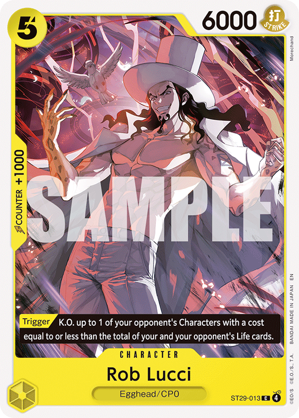 Rob Lucci ST29-013, the C printing from ST-29 of the One Piece Card Game