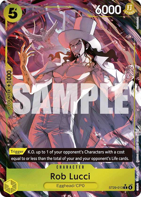 Rob Lucci ST29-013, the C printing from ST-29 of the One Piece Card Game