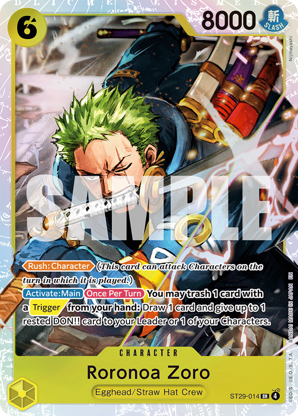 Roronoa Zoro ST29-014, the SR printing from ST-29 of the One Piece Card Game
