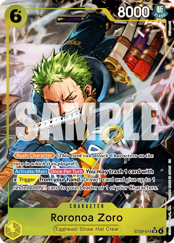 Roronoa Zoro ST29-014, the SR printing from ST-29 of the One Piece Card Game