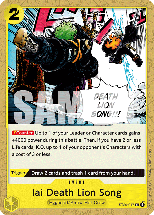 Iai Death Lion Song ST29-017, the C printing from ST-29 of the One Piece Card Game