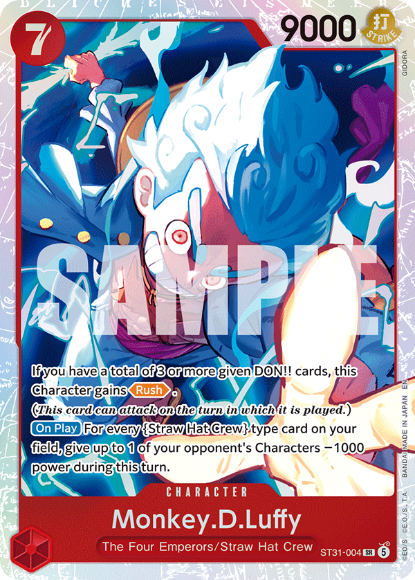 Monkey D. Luffy ST31-004, the SR printing from ST-31 of the One Piece Card Game