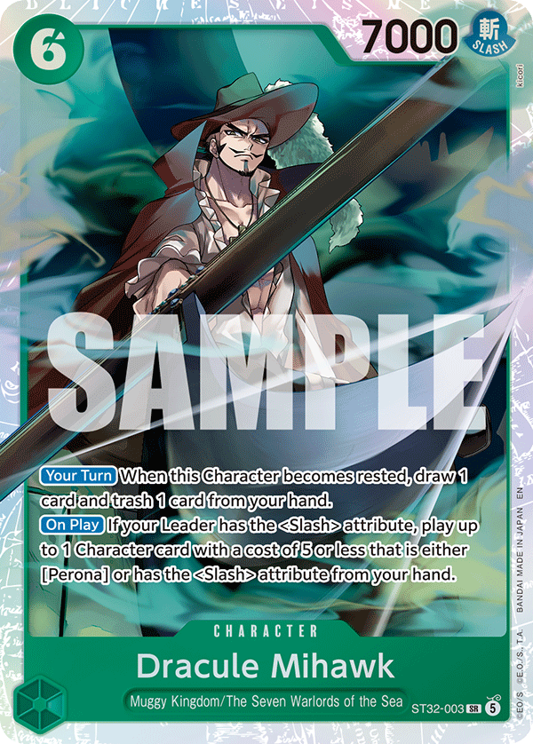 Dracule Mihawk ST32-003, the SR printing from ST-32 of the One Piece Card Game